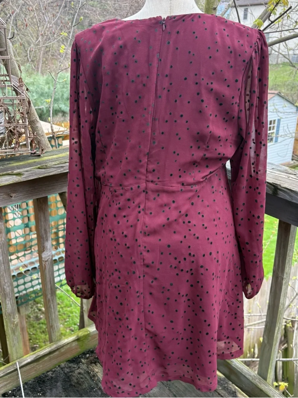 Forever 21+ Burgundy Black Polka Dot Long Sleeve Dress Women’s Plus Size 3X